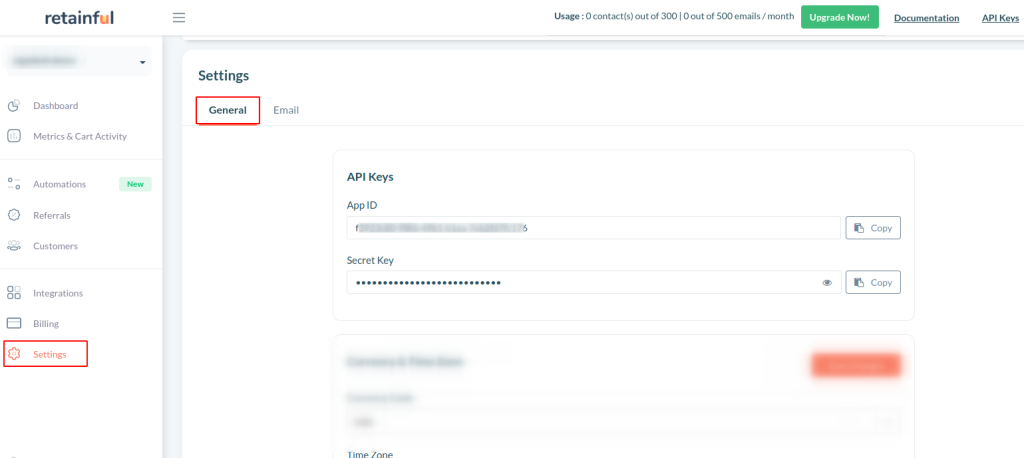 Copy your App ID and Secret Key