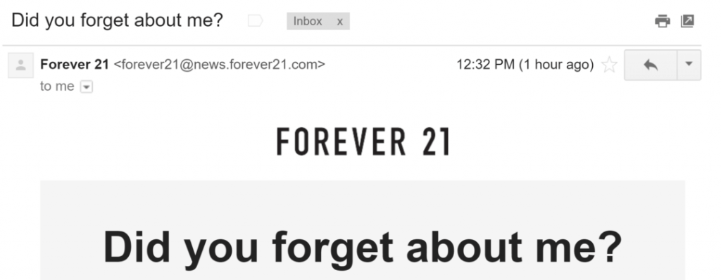 Forever21 subject line