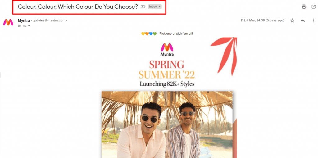 Myntra subject line