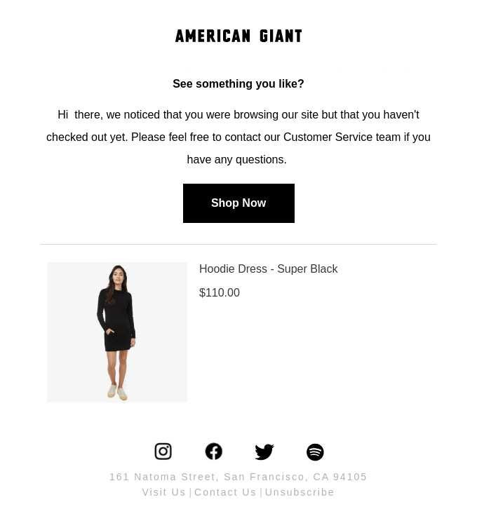 Email requesting customer to recover their cart