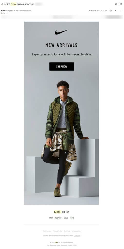 NIke announcing new arrivals via email
