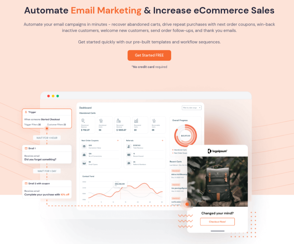 Email marketing automation homepage of Retainful