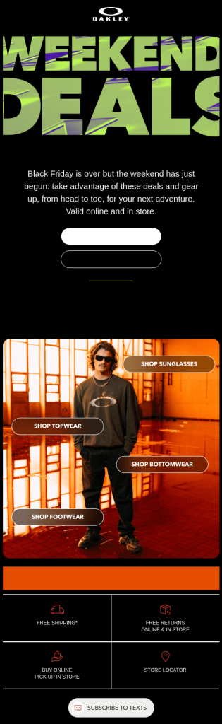 Oakley - Post Black Friday Email Template with Weekend Deals