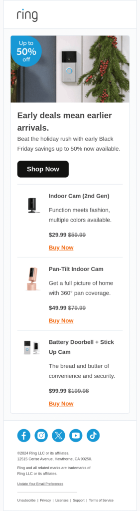 Ring - Pre-Black Friday Sale email template