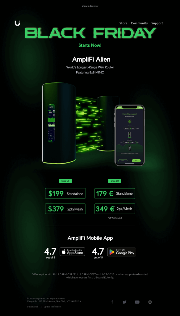 Ubiquiti AmpliFi Alien Black Friday email example