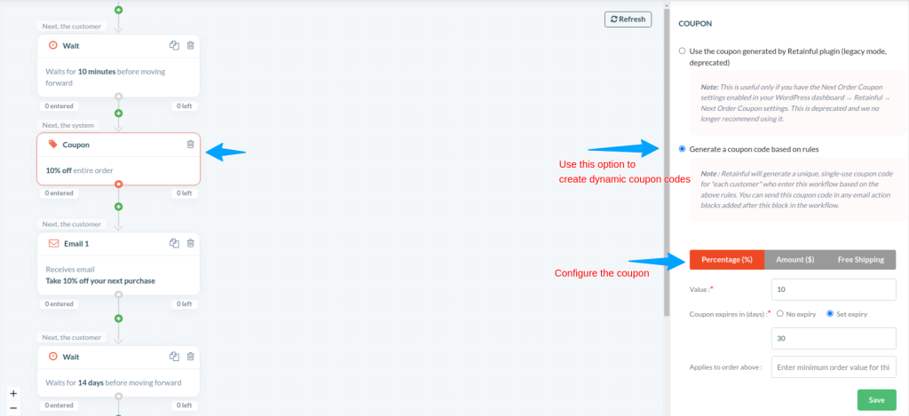 coupon configuration options