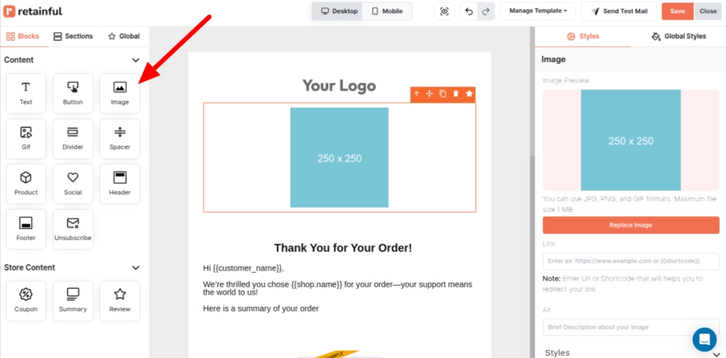 Image block in email editor