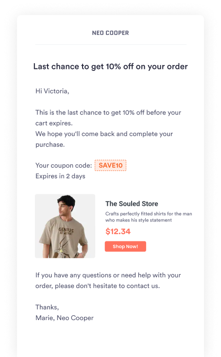 WooCommerce Abandoned cart email with coupon
