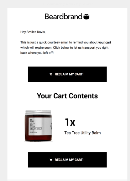 Shopify Abandoned cart email template by Beardband about CTA