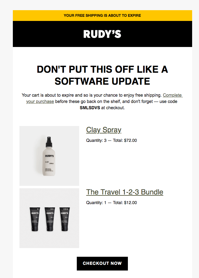 Shopify Abandoned cart email template by Rudy's