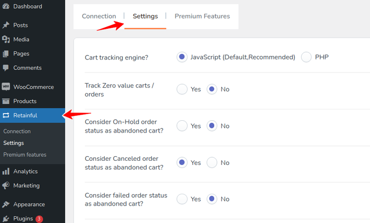 Retainful WP Cart Settings