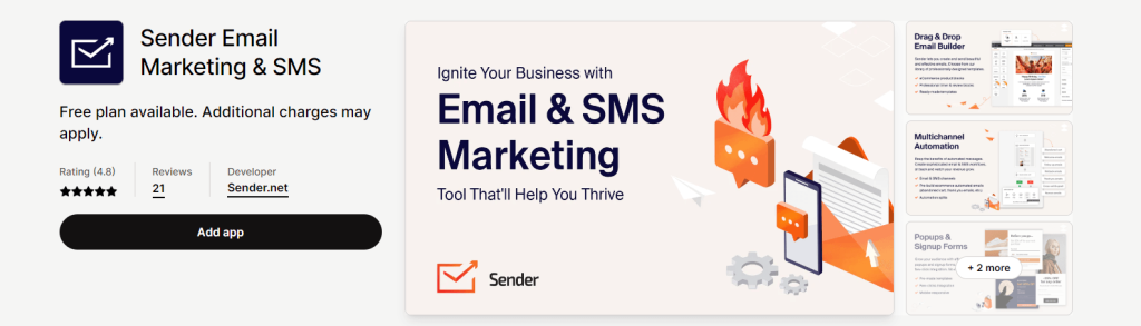 Sender email marketing and sms