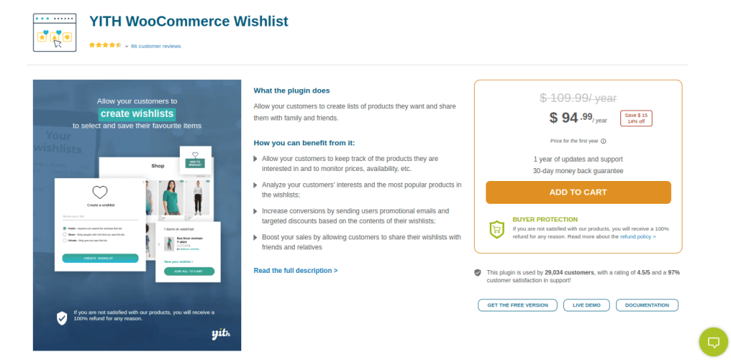 YITH woocommerce wishlist plugin