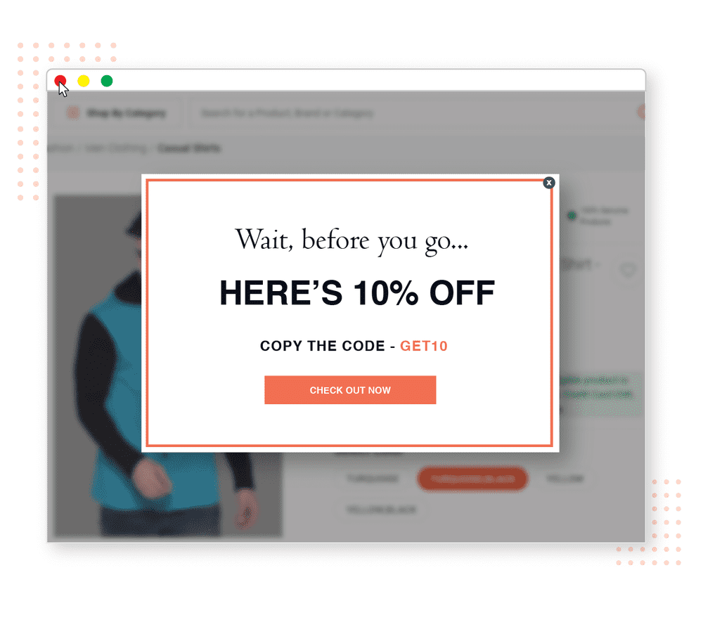 Exit intent popup to prevent cart abandonment