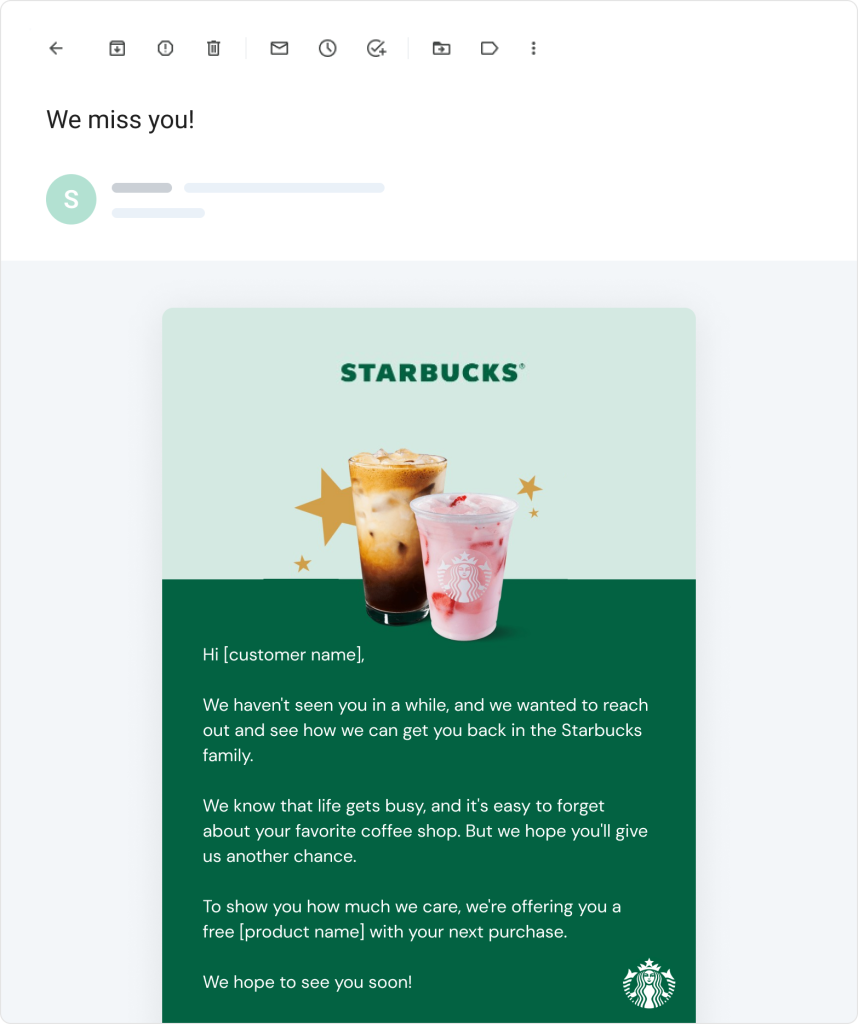 Win back email starbucks