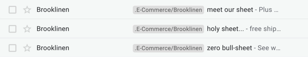 Brooklinen Humorous abandoned cart email subject line example 
