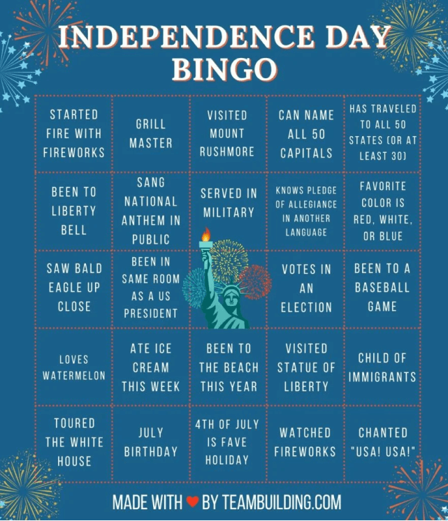 Independence Day Bingo as a virtual fun event for 4th of July email campaign
