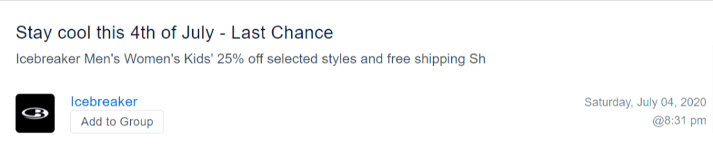 Last chance sales email for the 4th of July sale from Icebreaker