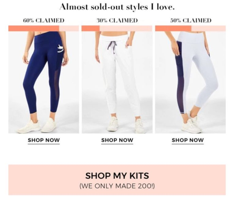 Fabletics Social proof subject line for abandoned cart email


