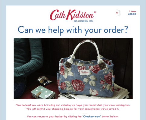 Abandoned cart email from cath kidston