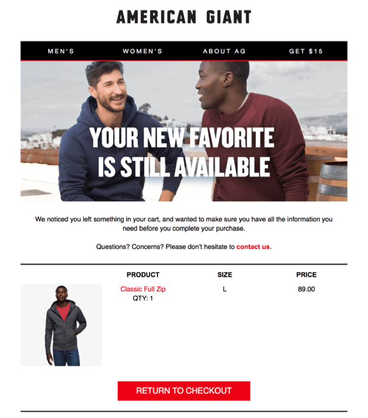 Abandoned cart email template american giant