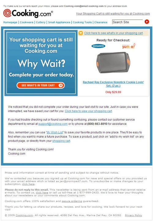 Abandoned cart email