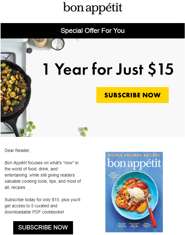 Bon Appétit exclusive-offer-subject-line-example-for-abandoned-cart-email
