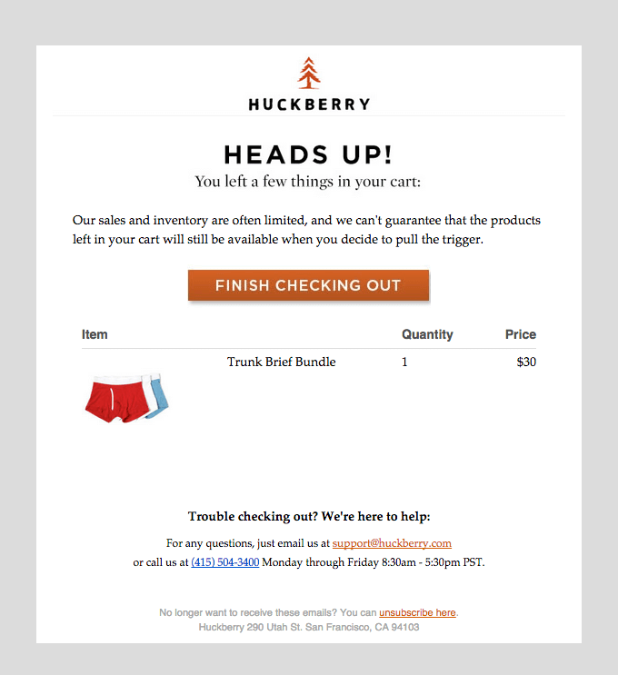 Easy checkout button abandoned cart email example