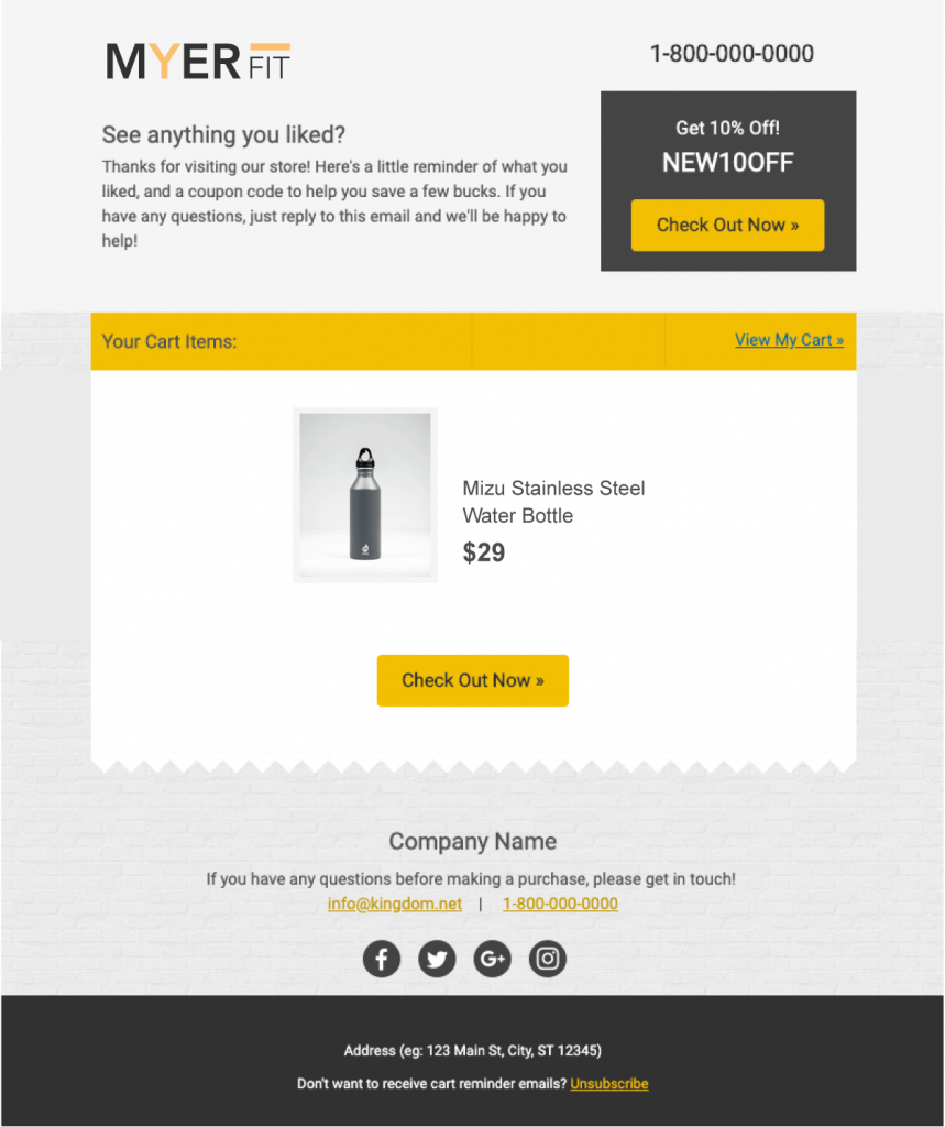 abandoned cart email example with clear CTA