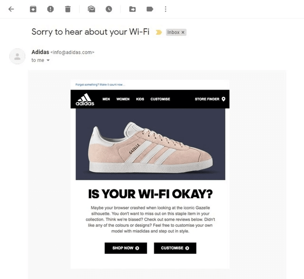 attractive subject line abandoned cart email example.
