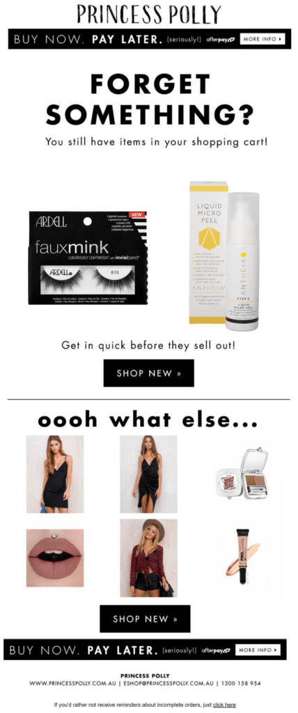 product recommendation abandoned cart email