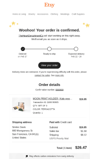 A transactional email template