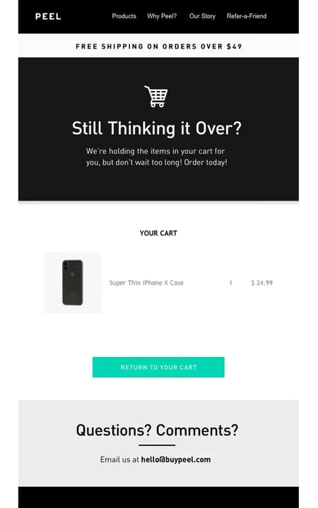 An abandoned cart email template
