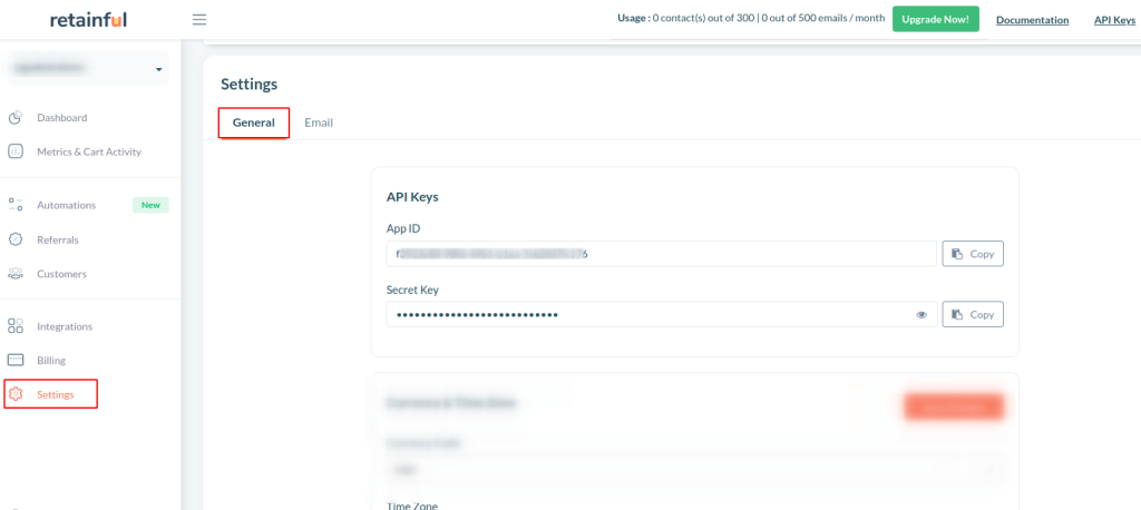 Copy your API and secret key
