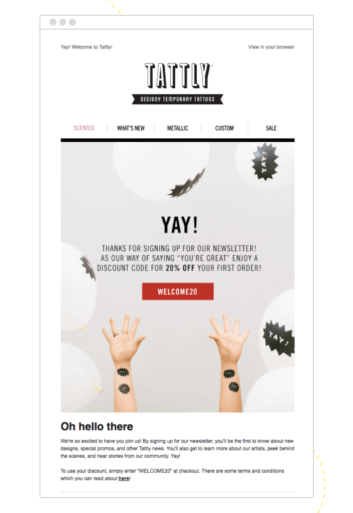 WooCommerce welcome email example with discount