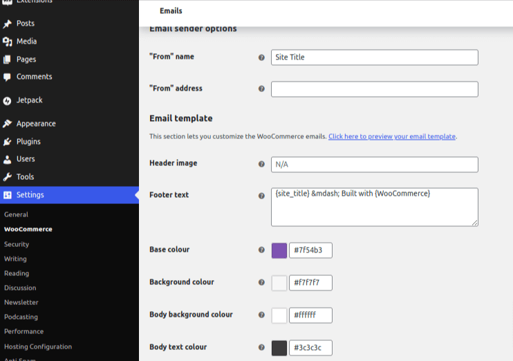 WooCommerce default email template editor