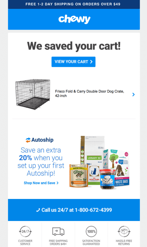 cart abandonment follow up email from Chewy