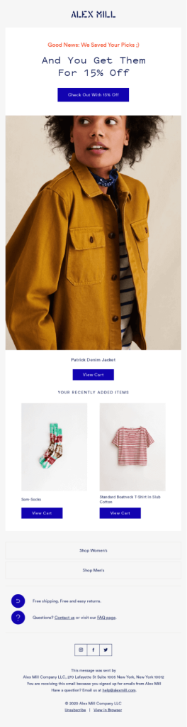 Incentive-based abandoned cart email template