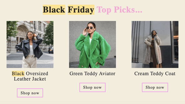 Personalized recommendations black friday email template