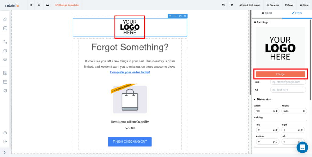 Changing the logo of Shopify abandoned cart email template in the Retainful app