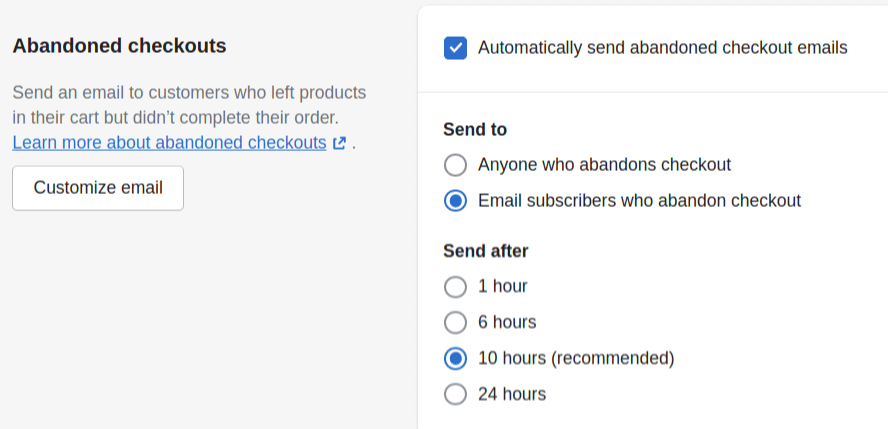 Selecting time and recipients in Shopify