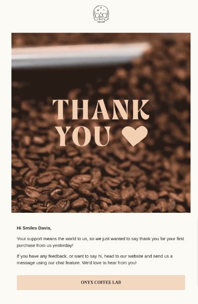 Thank you post-purchase email template
