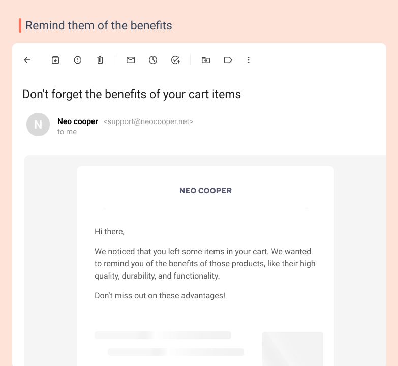 Abandoned cart email reminder