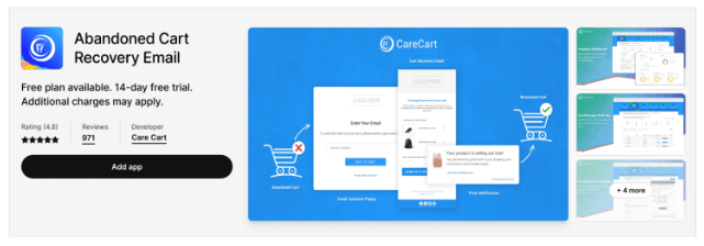 Carecart Shopify abandoned cart app