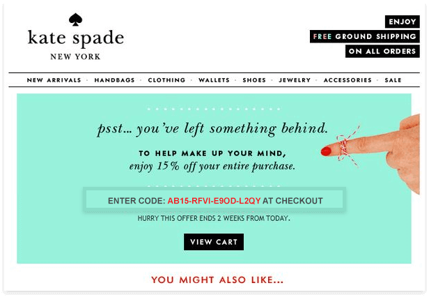Kate Spade abandoned cart email