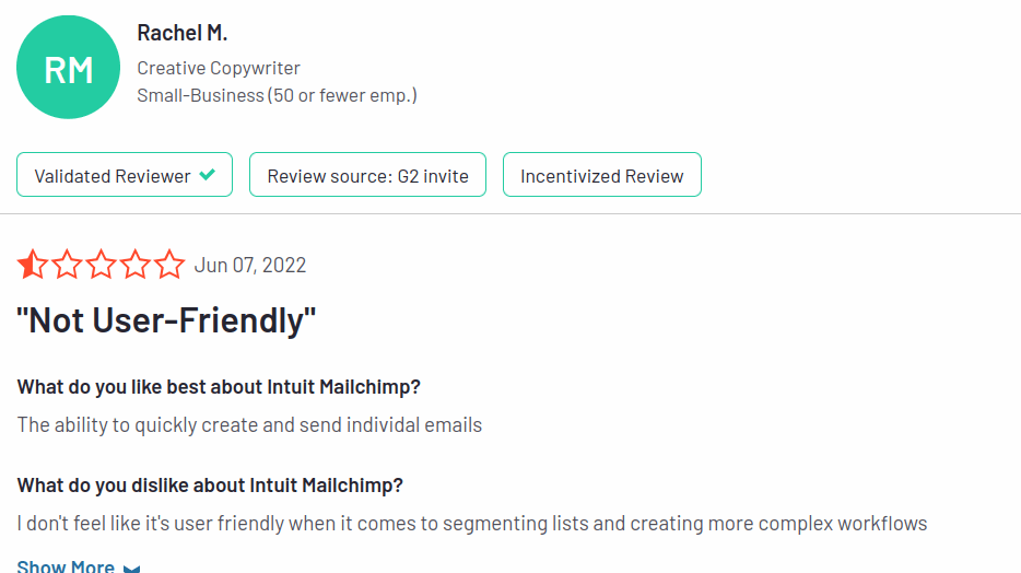 Customers Review about Mailchimp's ease-of-use