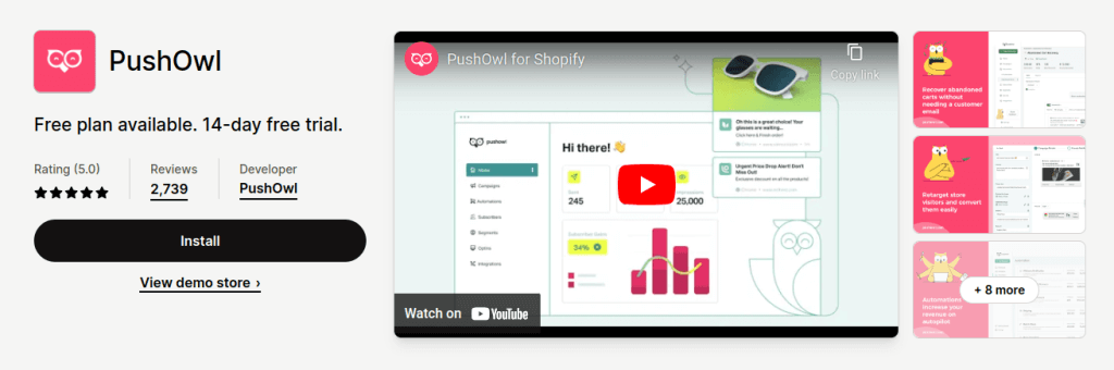Pushowl Shopify abandoned cart app
