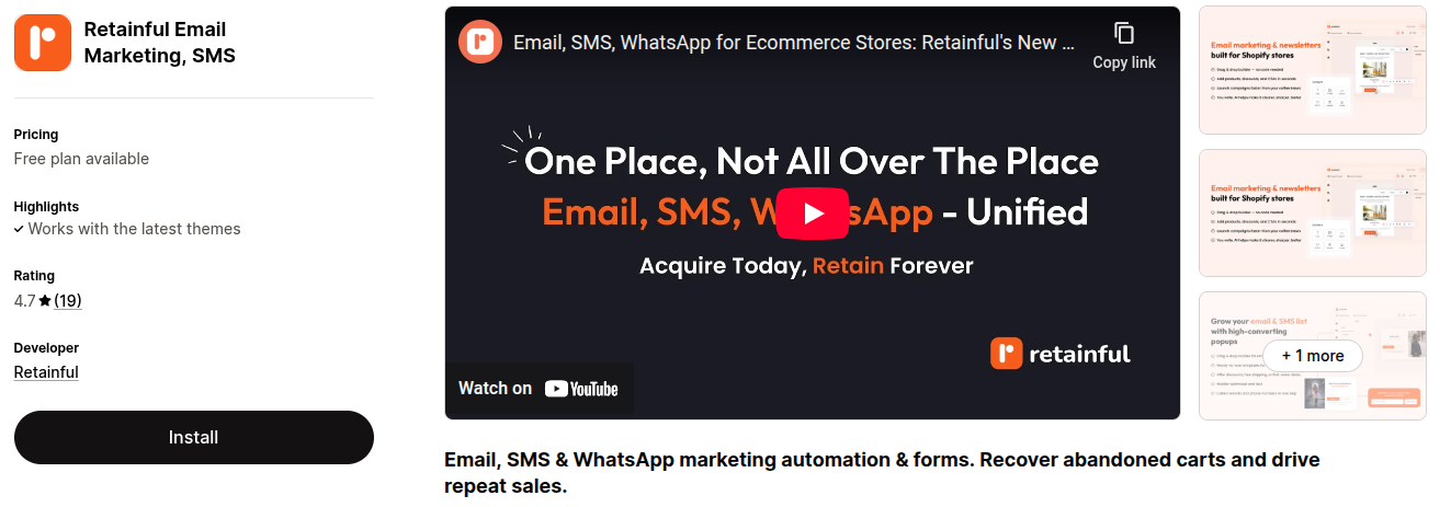 Retainful Shopify abandoned cart app