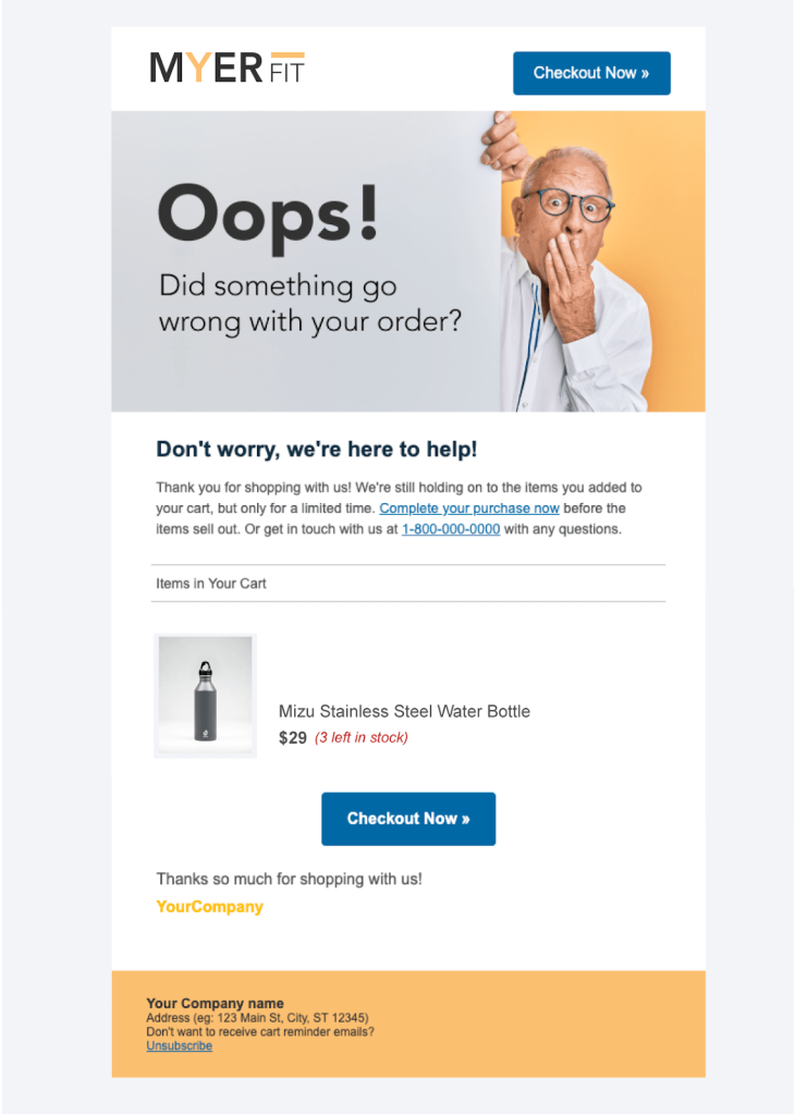 Unsubscribe option in cart recovery email 