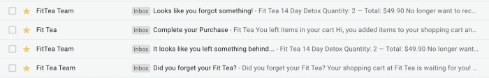 abandoned cart email series from FitTea